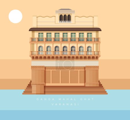 Illustration for Varanasi City - Ganga Mahal Ghat -  Icon Illustration as EPS 10 File - Royalty Free Image