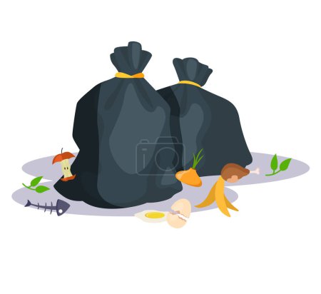 Ilustración de Wet Waste in Black Bags - Food Wastage - Icon as EPS 10 File - Imagen libre de derechos