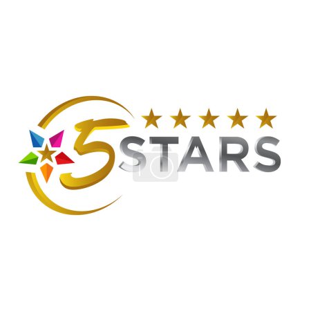 Illustration for 5 Star Logo Graphic Design features a visually striking representation of five stars arranged in a captivating design. This logo exudes elegance, excellence, and prestige. - Royalty Free Image