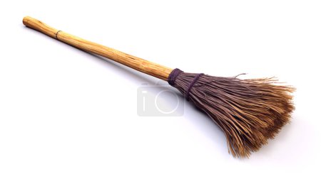 Realisitc Witch broom on white background.