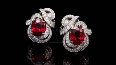 Photo for Pair of ruby diamond earrings. - Royalty Free Image