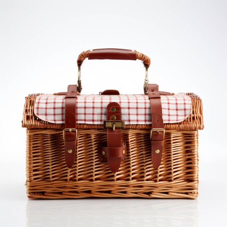 picnic basket isolated on white background.