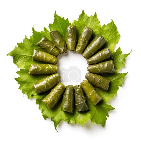 greek stuffed grape leaves isolated on white background.