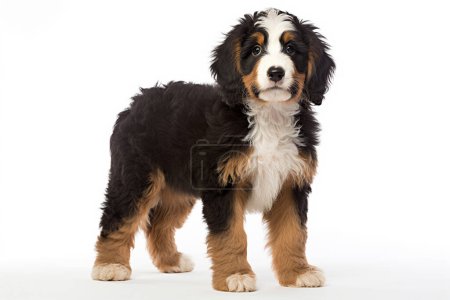 Adorable Bernese Dog puppy on white background.