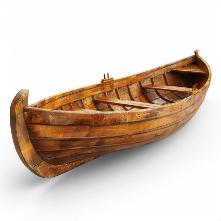 Petit bateau à rames vide en bois.