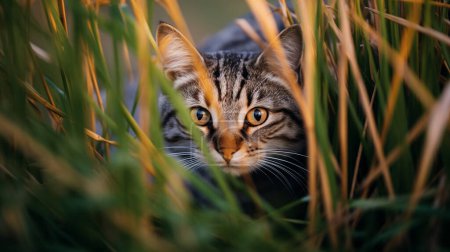 Foto de Un gato escondido en hierba alta - Imagen libre de derechos