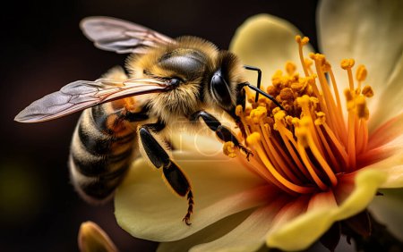 Foto de La abeja que recoge el néctar de la flor que florece - Imagen libre de derechos