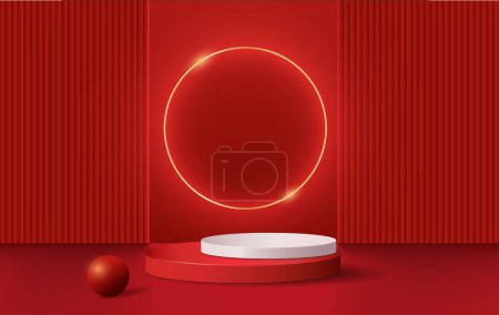 Illustration for Red background with geometric shape podium for product. - Royalty Free Image