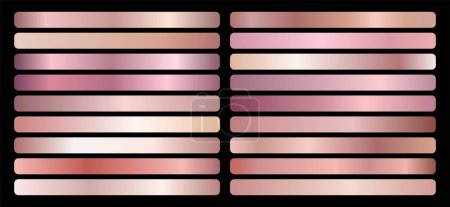 Foto de Set de lámina de oro rosa textura. Colección de texturas metálicas rosadas aisladas sobre fondo negro. Ilustración vectorial - Imagen libre de derechos