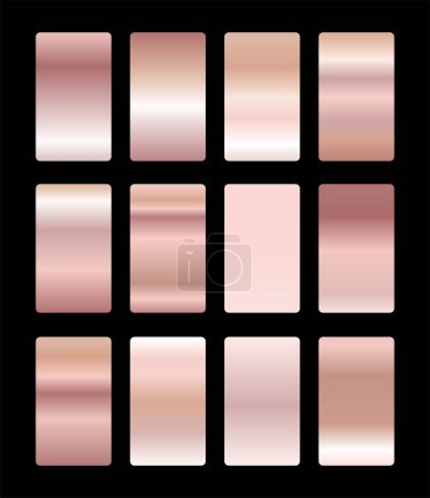Foto de Set de lámina de oro rosa textura. Colección de texturas metálicas rosadas aisladas sobre fondo negro. Ilustración vectorial - Imagen libre de derechos