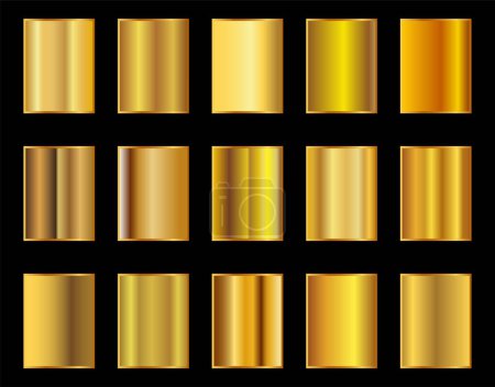 Ilustración de Conjunto de fondo de textura de lámina de oro. Plantilla de degradado de oro, cobre, latón y metal. Ilustración vectorial - Imagen libre de derechos