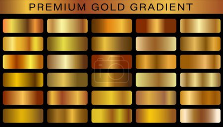 Realistic golden metallic palettes. gold gradient set. editable vector texture in eps10.