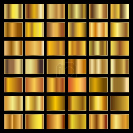 Sammlung von Goldgradienten. realistische goldene Metallic-Paletten. Goldgradienten gesetzt. editierbare Vektortextur in eps10.