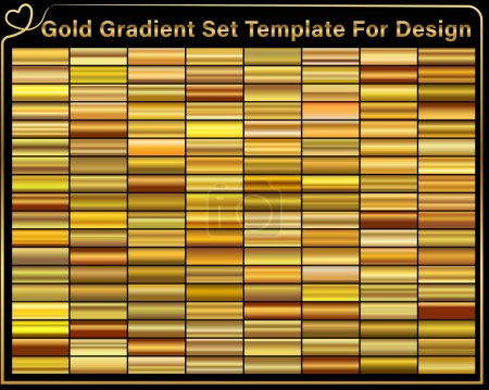 Illustration for Gold foil texture background set. Realistic golden, copper vector elegant, brass and metal gradient template for gold border, frame, ribbon design - Royalty Free Image