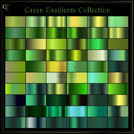 Illustration for Green, emerald glossy gradient, metal foil texture. Color swatch set. - Royalty Free Image