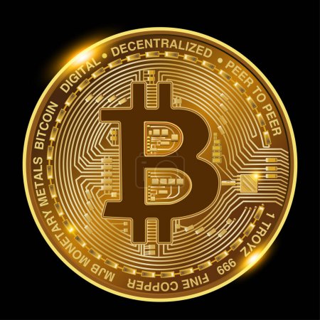 Bitcoin isolated on black background.