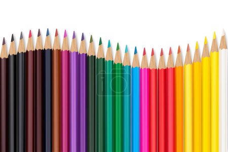 Téléchargez les illustrations : Crayons de couleur sans couture rangée avec vague sur le côté inférieur. Illustration vectorielle - en licence libre de droit