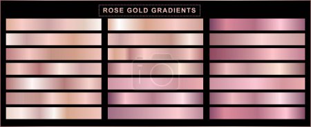 Foto de Set de lámina de oro rosa textura. Colección de texturas metálicas rosadas aisladas sobre fondo negro. - Imagen libre de derechos