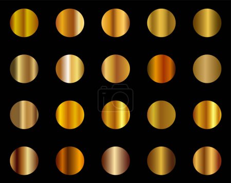 Gold metal scratched chrome foil texture vector icon background set for banner, ribbon, label. Golden grunge shiny gradient design collection.  Poster 624719902