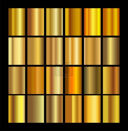 Illustration for Gold gradient set background vector icon texture metallic illustration for frame, ribbon, banner, coin and label. - Royalty Free Image