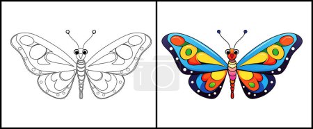 Téléchargez les illustrations : Coloriage pour illustration vectorielle papillon. - en licence libre de droit