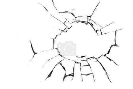 Foto de Concepto de vidrio roto con agujero para el diseño sobre fondo blanco - Imagen libre de derechos