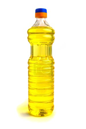 Bottle of sunflower oil on white.