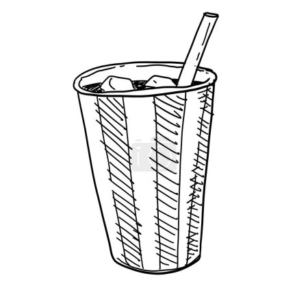 Photo for Soda cola ice codl drink in paper cup hand doodle drawing watercolor illustration art - Royalty Free Image