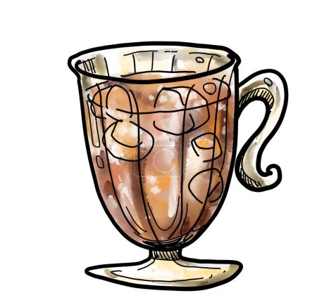 Téléchargez les photos : Iced tead boisson froide café bevarage boba main gribouillage dessin aquarelle illustration art - en image libre de droit