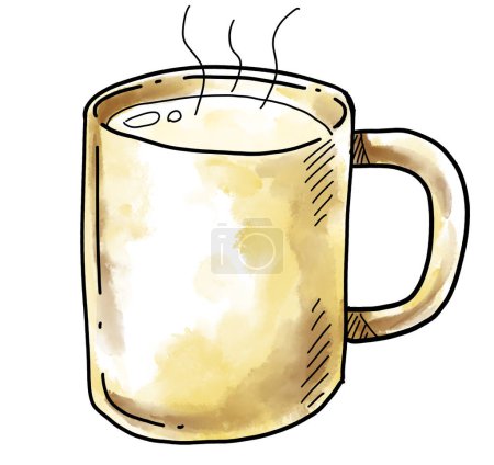 Téléchargez les photos : Chaud lait chaud boisson confort bevarage main gribouillage dessin aquarelle illustration art - en image libre de droit