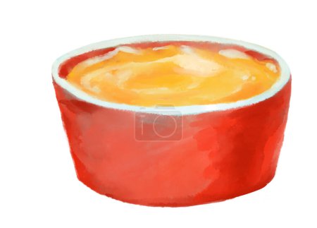 Téléchargez les photos : Garniture de bol à trempette au fromage et sauce pour illustration de peinture à l'aquarelle américaine mexicaine - en image libre de droit