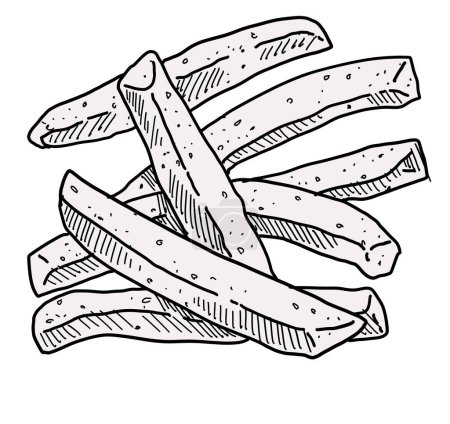 Téléchargez les photos : Hand drawing french fries salty deep fried fast food watercolor painting illustration art - en image libre de droit