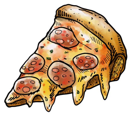 Téléchargez les photos : Salami pizza watercolor painting hand drawing outline illustration art - en image libre de droit