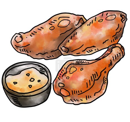Téléchargez les photos : New Orleans Chicken wings with cheese dipping watercolor painting illustrtation art - en image libre de droit