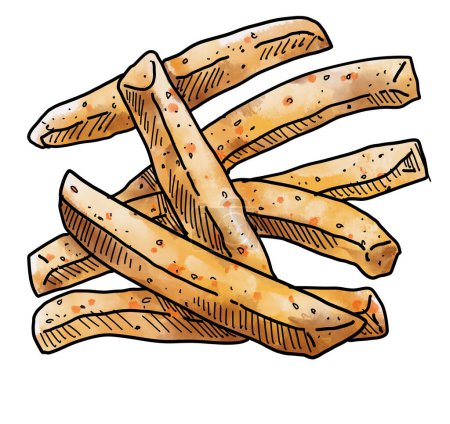 Téléchargez les photos : Hand drawing french fries salty deep fried fast food watercolor painting illustration art - en image libre de droit