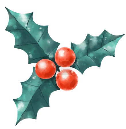 Téléchargez les photos : Mistletoe holly leaf and berry Christmas holiday season decorative element watercolor painting illustration art - en image libre de droit