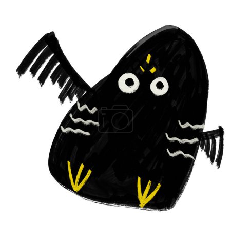 Téléchargez les photos : Monstre personnage illustration jaune noir amusant dessin animé gribouille peinture à l'huile art peinture - en image libre de droit