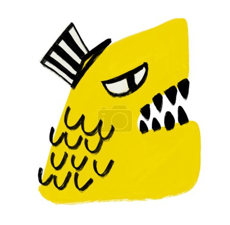 Foto de Monstruo personaje ilustración amarillo negro divertido dibujos animados doodle pintura al óleo arte pintura - Imagen libre de derechos