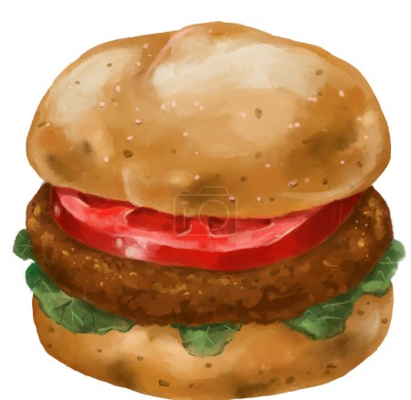 Téléchargez les photos : Hamburger fastfood aquarelle peinture illustration art - en image libre de droit