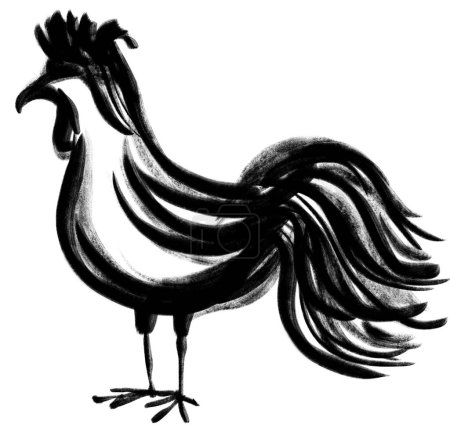 Foto de Gallo de pollo mascota caligrafía cepillo tinta negra pintura estilo chino ilustración arte - Imagen libre de derechos