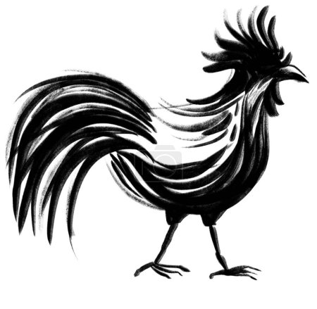 Téléchargez les photos : Poulet coq animal calligraphe pinceau encre noire peinture art illustration style chinois - en image libre de droit