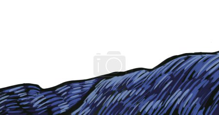 Téléchargez les photos : Illustration élément nuit étoilée peinture vincent van gogh style artistique colline bleue art de montagne - en image libre de droit