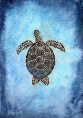 Photo for Watercolor illustration of a colorful sea turtle swimming in the bright turquoise waters of the ocean - Royalty Free Image
