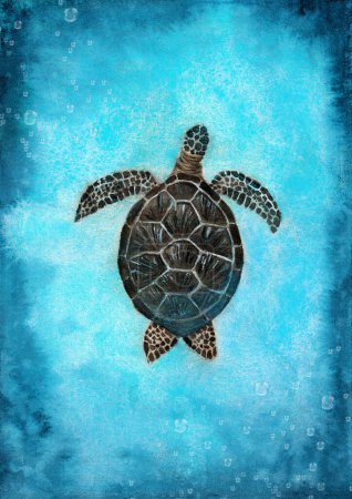 Photo for Watercolor illustration of a colorful sea turtle swimming in the bright turquoise waters of the ocean - Royalty Free Image