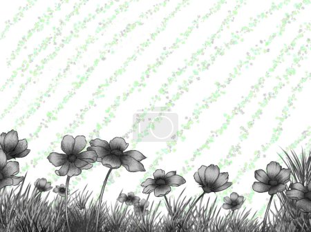 Black gray flowers with green background wallpaper . High quality illustration