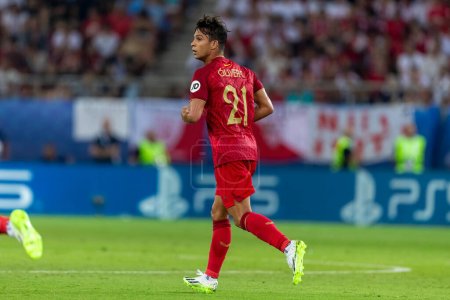 Photo for Athens, Greece - August 16,2023: Player of Oliver Torres  in action during the UEFA Super Cup Final match between Manchester City and Sevilla at Stadio Karaiskakis, Piraeus - Royalty Free Image
