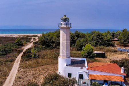 Lighthouse in Poseidi, Kassandra, Halkidiki. Greece. It was built in 1864 by the French Lighthouse Society. known for its architectural beauty and the unsurpassed view it offers to the visitor