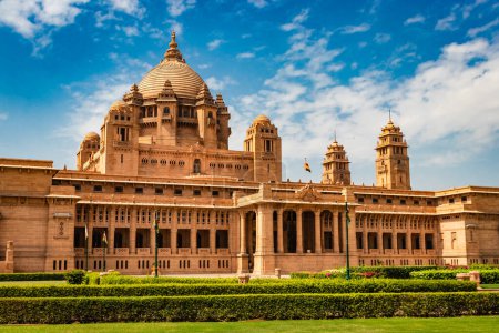 Photo for Heritage king place with dramatic bright blue sky from flat angle image is taken at umaid bhawan palace jodhpur rajasthan india on Sep 06 2022. - Royalty Free Image