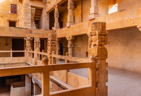 Photo for Heritage jaisalmer fort vintage pillar architecture from different angle at day - Royalty Free Image
