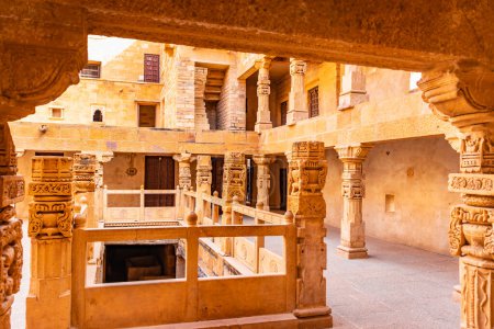 Photo for Heritage jaisalmer fort vintage pillar architecture from different angle at day - Royalty Free Image